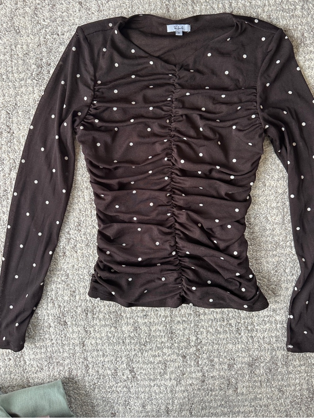 Rails Brown Polka Dot Ruched Long Sleeve Top
